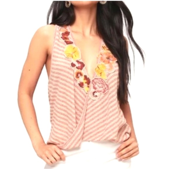 Free People Tops - Free People Frida top with embroidered floral trim, size XS